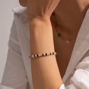 Fine Beaded <b>Chain</b> Jewelry Custom logo <b>Titanium</b> Steel Gold Plated Natural Stone Bracelets - Product Image 3