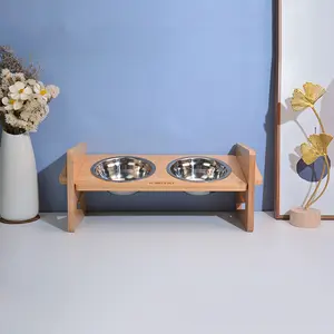 맞춤형 로고 조절 대나무 스탠드 애완 동물 개 고양이 그릇 환상적인 자연 대나무 상승 경사 먹이 그릇
