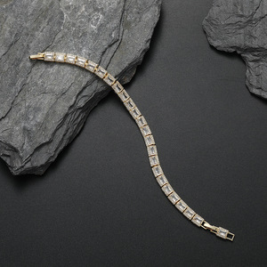 7Mm Rectangular Tennis <b>Bracelet</b> <b>Copper</b> Micro-inlaid Zircon Hip Hop Couple Easy Buckle Tanjing Fashion Lijing Necklace - Product Image 3