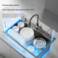 Évier de cuisine multifonctionnel en acier inoxydable épais moderne à trois trous, carré, à bol unique, gris, fait à la main