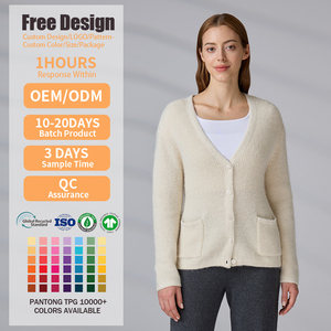 เสื้อสเวตเตอร์ถักไหมพรมผู้หญิงแบบสั่งทำจากโรงงาน คอวี สีพื้น แขนยาว เสื้อคลุมคาร์ดิแกนติดกระดุมสำหรับสุภาพสตรี - Product Image 2