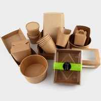 Bol en papier kraft jetable écologique pour restauration rapide, emballage, tasse, bol à salade à emporter avec couvercle