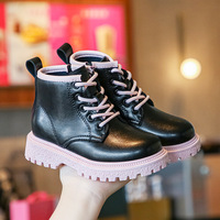 Bottes Martin noires et roses pour enfants, avec fermeture éclair latérale, lacets, tige en cuir, semelle épaisse antidérapante, bottes d'hiver pour filles, vente en gros OEM ODM