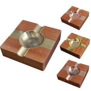 Cigar ashtray with wooden case and stainless steel holder