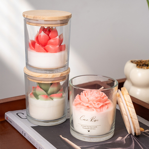 AIKUN Bougie parfumée d'aromathérapie en verre <span class=keywords><strong>rose</strong></span> succulent de 8*9cm avec couvercle en bois et boîte d'emballage en stock expédiée des États-Unis - Product Image 4