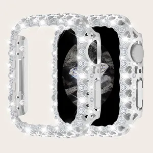 Funda de reloj inteligente con diseño de corazón y diamantes a la moda para Apple Watch Series 8 7 6 40mm 41mm 44mm 45mm funda brillante