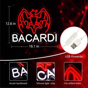 Letrero Luminoso de Ron <span class=keywords><strong>Bacardi</strong></span>, Decoración de Pared LED con Alimentación USB para Bar, Hogar, Tienda y Cuarto de Hombre - Product Image 2