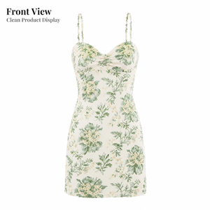 Vestidos de Mujer, Color Verde Salvia, Estampado Floral, Escote Cuadrado, Tirantes Finos, Ajustados, Mini Vestidos - Product Image 3