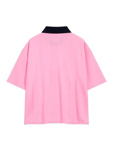 เสื้อโปโลผู้ชายสีชมพู แขนสั้น ทรงปกติ สีพื้น สไตล์ลำลอง ผ้าถัก ทรงโอเวอร์ไซส์ ขายดี - Product Image 2
