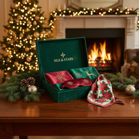 Coffret cadeau de Noël haut de gamme en soie, logo personnalisé, ensemble de sommeil de luxe 100% soie de mûrier, impression numérique, cadeaux d'entreprise, fêtes