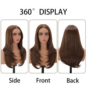 Perruque Gladys synthétique 13x3 HD Lace Front, 22 pouces de long, lisse, brune avec mèches blondes, résistante à la chaleur, pour un usage quotidien - Product Image 5
