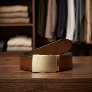 Ceinture en cuir véritable de vachette avec boucle en plaque de cuivre, couleur unie, style décontracté - Product Image 2