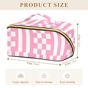 Sturdy Rhombus Pattern Cosmetic Bag, Portable <b>Makeup</b> <b>Case</b> with Brush Holder & Inner Compartments, Flat Packing Storage Pouch - Product Image 2