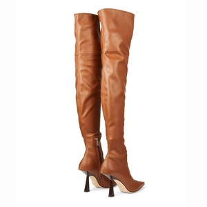 Bottes cuissardes en cuir PU à bout pointu pour femmes, bottes hautes, à talons aiguilles hauts, au dessus du genou, de couleur marron, nouvelle collection - Product Image 3