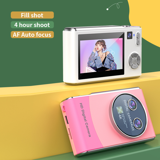 Dual Lens 1080 HD Digital Camera AF Auto Focus Fill Light Pocket Camera 4 Hours Shooting Time Portable Student Vlog Camera