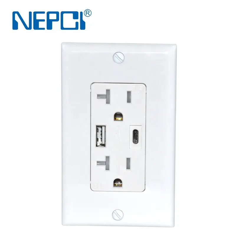 USB Wall Outlet socket Charger 20W 20A Duplex Tamper-Resistant Receptacles Plug White XJY-USB-31-A-A/C NEPCI