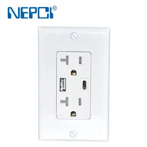USB Wall Outlet socket Charger 20W 20A Duplex Tamper-Resistant Receptacles Plug White XJY-USB-31-A-A/C NEPCI