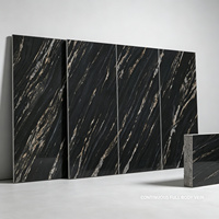 Dalle de pierre frittée en marbre noir doré brésilien 1200x2700mm 6mm, panneau en porcelaine brillant pour mur, sol, comptoir, luxe
