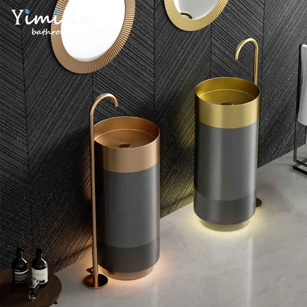 hot sale bathroom 304 stainless steel wash basin rose gold and black standing pedestal basins