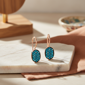 Oval Turquoise Stone Hook Earring Turkish Wholesale 925 <b>Sterling</b> <b>Silver</b> for Ladies Jewelry - Product Image 3