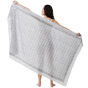 Moonlight Grey Hand Block Print Cotton <b>Sarong</b> Wrap for Women, Lightweight Bikini Cover-Up, Summer Beach & Resort Wear - Product Image 1