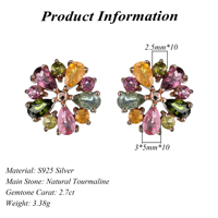 925 Silber natürliche Turmalin Blume Ohr stecker für Frauen Exquisite Rose Gold Plated Trendy für Jubiläum Geburtstags geschenk