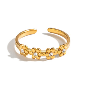 Bague ouverte en zircon <span class=keywords><strong>souverain</strong></span> pour femme, couleur <span class=keywords><strong>or</strong></span>, avec cristaux, bijou brillant, cadeau pour elle, style empilable, ton <span class=keywords><strong>or</strong></span> fin - Product Image 5