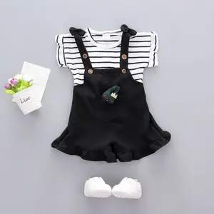 Grosir pakaian Gadis Baba baju bergaris musim panas gaun hitam Bayi Romper celana rok dari pemasok Cina