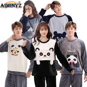 AIMINYZ Großhandel Neuankömmling Polar Flanell Paar Herbst Student Pyjamas Sets Frauen Winter Weiche Warme Langarm Homewear