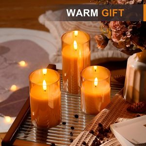 <b>Set</b> of 5 Home Decoration Pillar White Glass Warm Light Remote Flickering Led <b>Candle</b> - Product Image 3