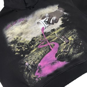 Sudadera con capucha de estilo urbano de gran tamaño, personalizada al por mayor, OEM ODM, con estampado de río morado y texto en las mangas para hombre - Product Image 3
