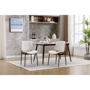 DB Dining <b>Chairs</b> Set 2 Mid Century Modern Retro Faux Leather Bentwood <b>Upholstered</b> Seat with Adjustable Metal Legs and Backrest - Product Image 2