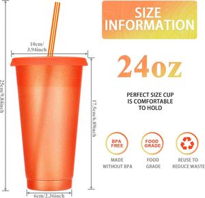 Gobelet à paillettes à paroi simple de 24 oz, personnalisé, écologique, réutilisable, en plastique, pour café froid à emporter, avec couvercle et paille - Product Image 3
