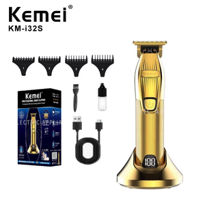 Tondeuse à barbe électrique professionnelle <span class=keywords><strong>Kemei</strong></span> <span class=keywords><strong>KM</strong></span>-i32S en métal, 2000 mAh, 5 W, lame en acier au carbone, tondeuse à cheveux, base dorée, rechargeable - Product Image 1
