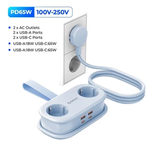Multipresa da Viaggio Blu con Spina EU, 2 Prese, 2 USB (2C), Cavo in Rame da 13A, Ecologica, Facile da Trasportare, Utilizzo Mondiale - Product Image 1