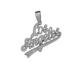 Men's Los <b>Angeles</b> Heart Moissanite Micro Insert Pendant 925 Sterling Silver Hip Hop <b>Charm</b> Jewelry for Party - Product Image 1