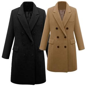 Manteaux d'Hiver Élégants Grande Taille <span class=keywords><strong>Femme</strong></span>, Pardessus en Laine Revers <span class=keywords><strong>Camel</strong></span>, <span class=keywords><strong>Manteau</strong></span> Long Coupe-Vent, Veste Noire 5XL - Product Image 1