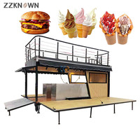 Camion de nourriture à deux étages, chariot à café de luxe, camion de nourriture personnalisé pour en-cas, hot-dogs, avec escalier et terrasse sur le toit
