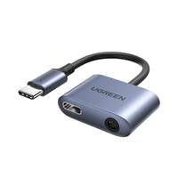 Adaptateur UGREEN 2 en 1 USB C vers prise casque 3,5 mm et chargeur, type C vers prise audio auxiliaire avec charge rapide PD 60W