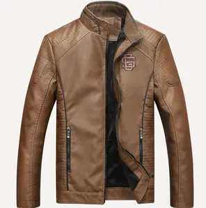 2023 autumn and winter new plush PU leather jacket for men's fashion casual style stand collar jacket leather jacket