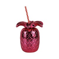 Gobelet de fête en plastique en forme d'ananas avec paille et couvercle réutilisable à ouverture par poussée, pour événements, logo personnalisé, vente en gros