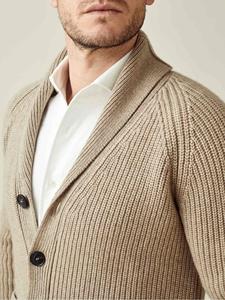Winter Long Sleeve 100% Cashmere Knitwear Pocket Ribbed Heavy Chunky Knit <strong>Shawl</strong> <strong>Collar</strong> Old Money <strong>Cardigan</strong> <strong>Men's</strong> Sweaters Pattern - Product Image 4