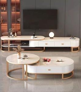 Tavolo da caffè ovale moderno di lusso italiano con piastra di roccia Set in metallo mobili per la casa per soggiorno on-line servizio di tè - Product Image 6