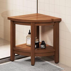 Ruoyi Teak Corner <b>Bath</b> Stool 40x40x45.5cm Solid Wood Shower <b>Bench</b> With Storage Modern Bathroom Safety Equipment - Product Image 1