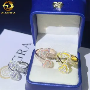 Fashion new design baguette diamond 925 sterling silver rhodium plating heart moissanite ring