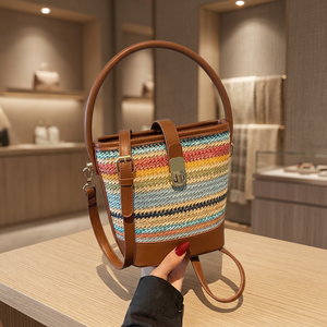 New Lady Fashion Knitted Straw Winter Women's Vintage <b>ZIP</b> Closure Single Colorful Daily Life Vacation Style Travel Shoulder <b>Bag</b> - Product Image 2