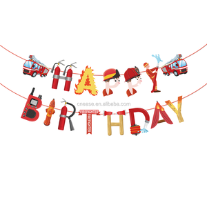 Striscione di Auguri per Compleanno a Tema Vigili del Fuoco Huancai, Ghirlanda di Carta con Camion dei Pompieri per Feste di Compleanno per Bambini - Product Image 2