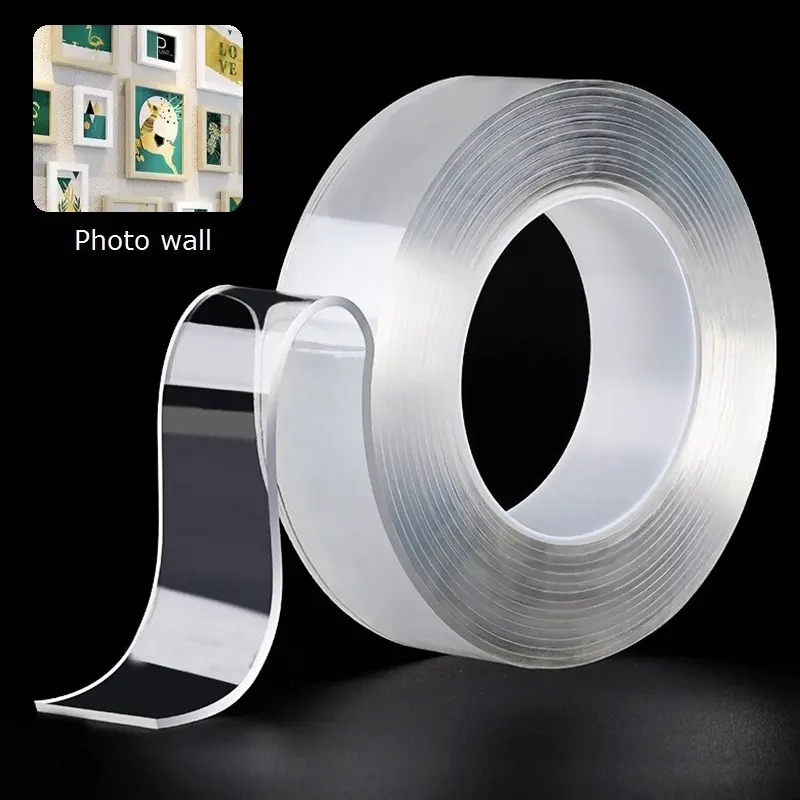 Self stick tape double sided transparent reusable nano grip mounting adhesive tape