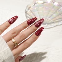 Uñas postizas de invierno con diseño de copo de nieve azul mate en relieve, uñas postizas tipo ataúd, puntas de uñas para decoración navideña