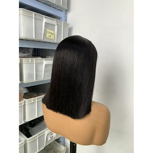 सस्ते सुपर डबल खींचा वर्जिन ब्राजीलियन बाल ग्लूलेस एचडी हड्डी सीधे फीता विग 4x4 पारदर्शी फीता बोब10इंच मानव बाल - Product Image 2